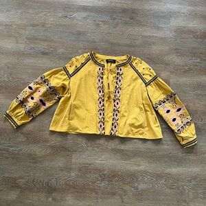 Anthropologie RD & Koko Embroidered Swing Jacket | Boho Puff Sleeve | M